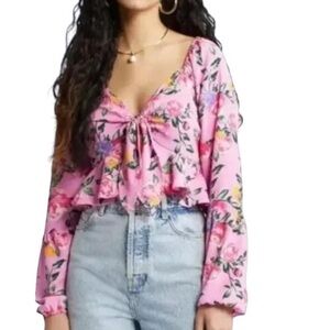 Vero Moda Nya Catch top Medium Barbie pink floral tie bust babydoll‎ crop NWT
